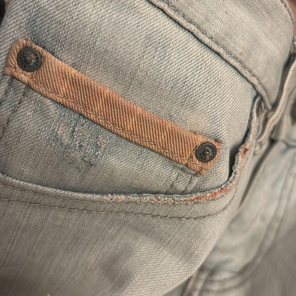 EUC Free People blue denim distressed jean shorts with interior stripe detail - Picture 9 of 12